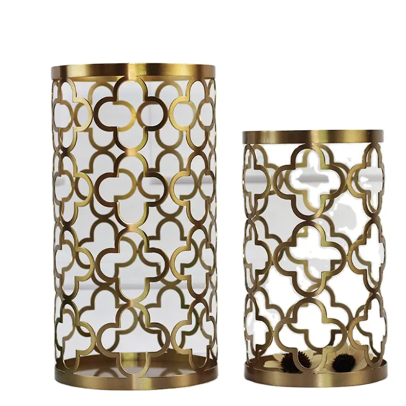 Внутренние цилиндрические высокие золотые индийские декоративные уникальные металлические вазы для гостиной
