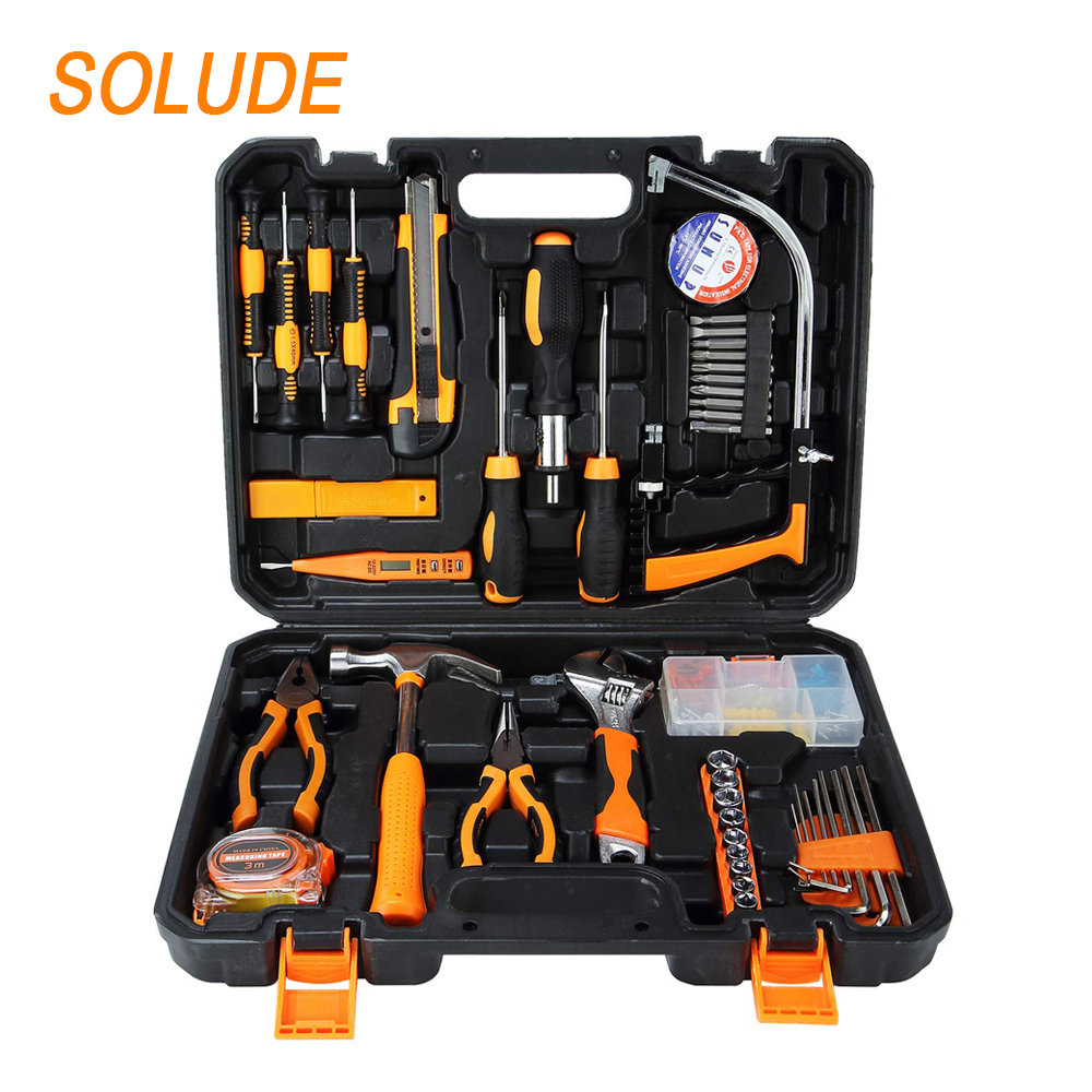 Пластиковый ящик для инструментов SOLUDE, ящик для хранения, отвертка, молоток, пила, гаечный ключ, торцевые инструменты, 102 шт., набор ручных инструментов для дома