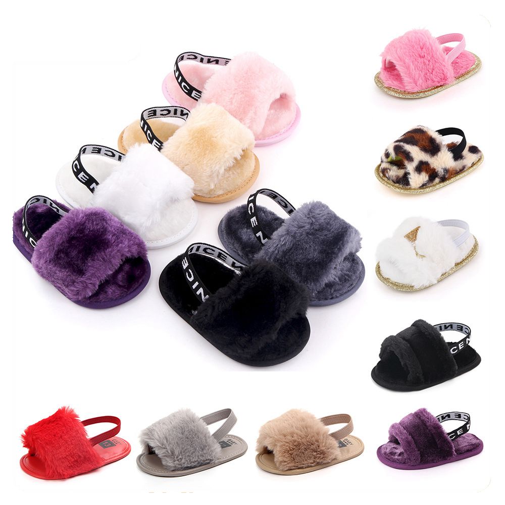 Beautiful 19 colors plush soft soled slippers baby girl and boys sandals indoor