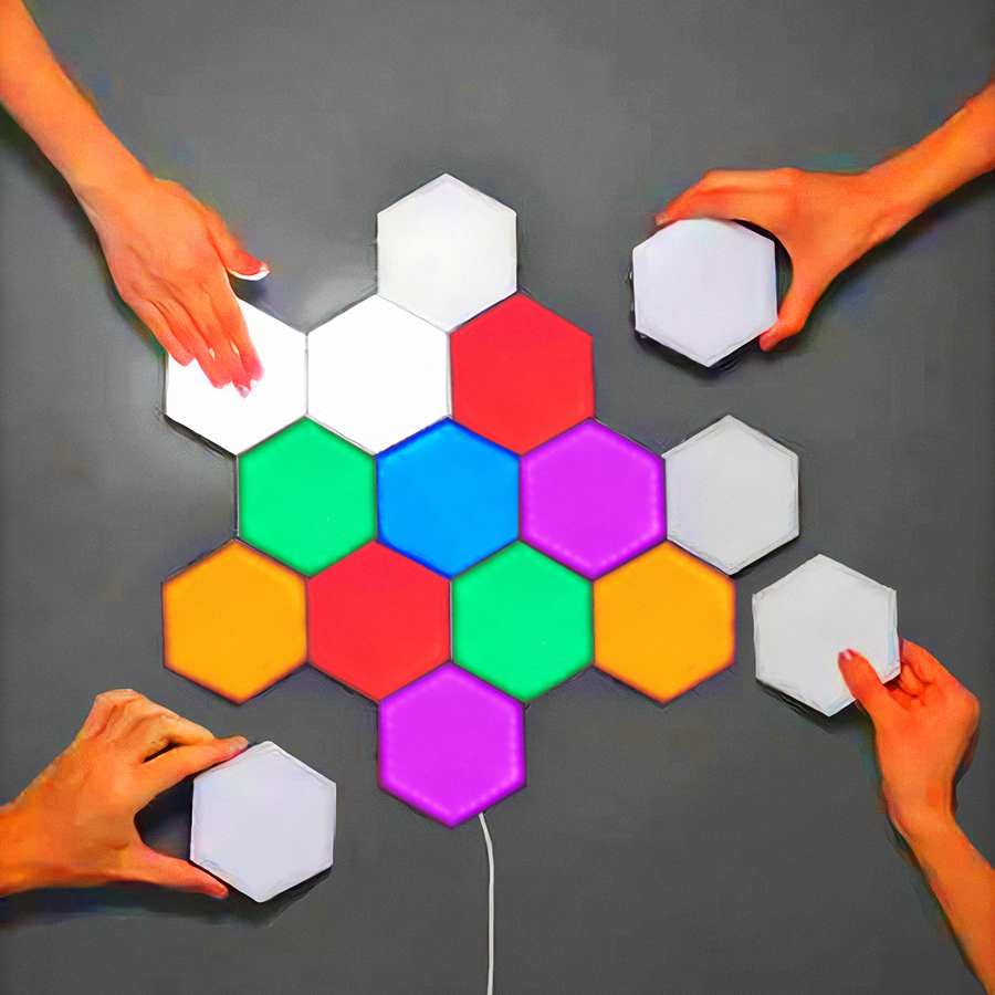 Цветная (RGB сенсорный ночник пульт дистанционного управления DIY настенный сенсорный выключатель LED гексагональной лампы внутреннего нарядное светодиодный настенный светильник