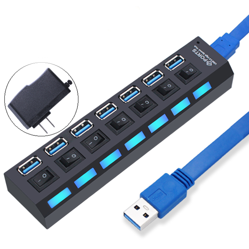 Горячая Распродажа док-станция Usb 3,0 разветвитель многопортовый адаптер 7 портов Usb концентратор 3,0 с адаптером питания для ноутбука