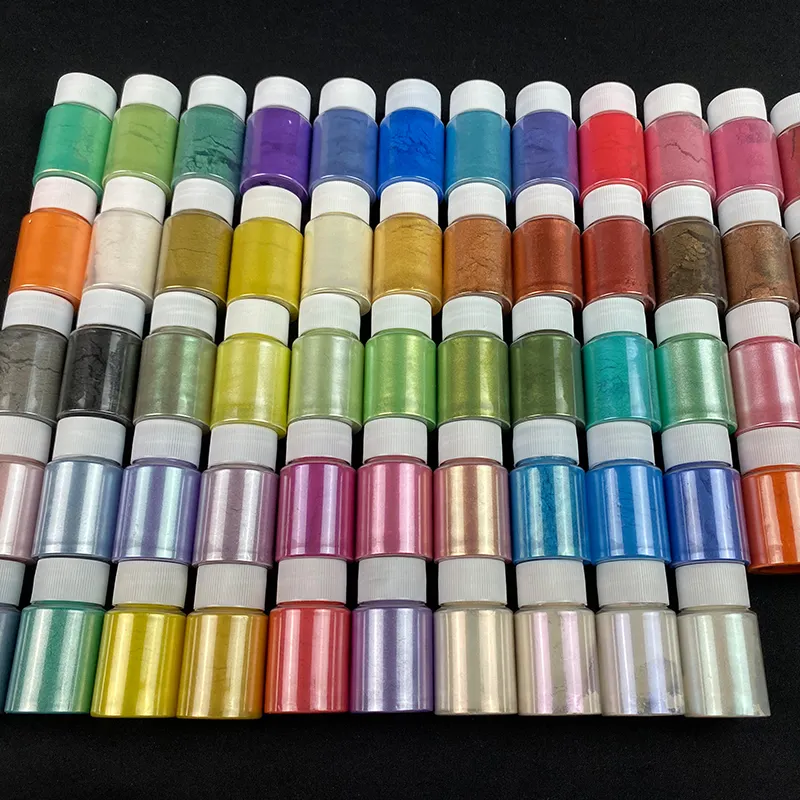 Factory Price 58 color Mica Powder Glitter Pearl Pigment for DIY/Epoxy resin/Slime/Artcraft/Soap/Bath bomb