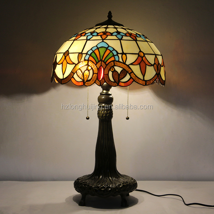 LongHuiJing 16Inch Handmade Glass Desk Lights Beads Stained Glass Lampshade Tiffany Table Lamp with decor base
