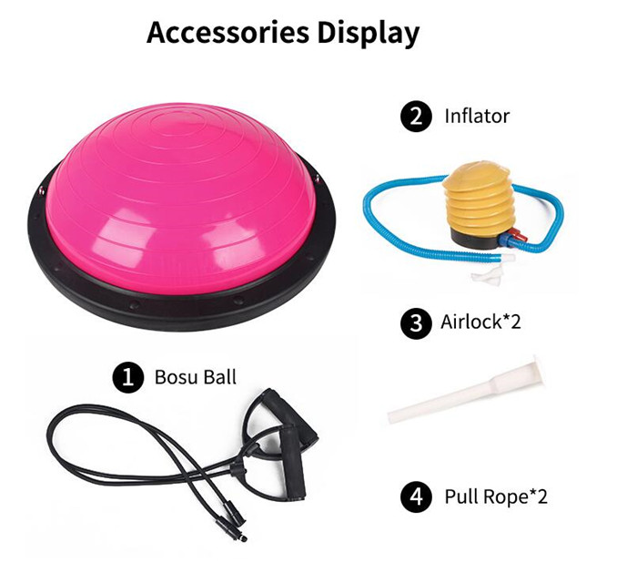 58cm Balance Half Ball Trainer, Stability Exercise Yoga Half Ball with Resistance Bands & Pump