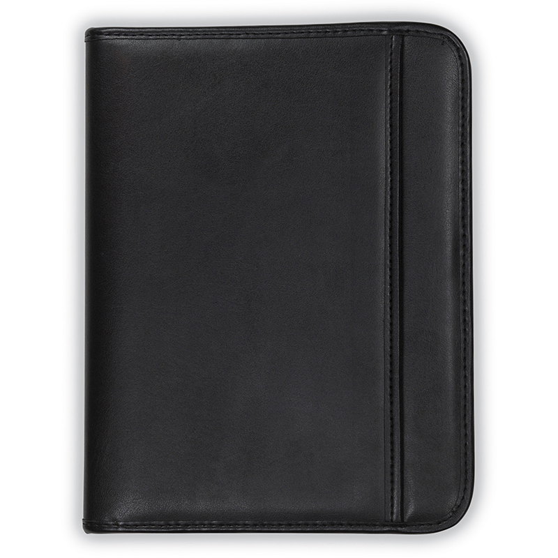 Black Fashion A4 Zippered Leather File Folder Portfolio with USB Charger