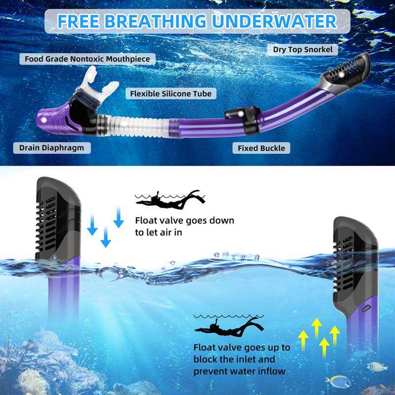 Single Tempered Glass Lens Silicone Skirt Strap Swim Scuba Goggles Snorkeling Free Diving Mask And Snorkel Set