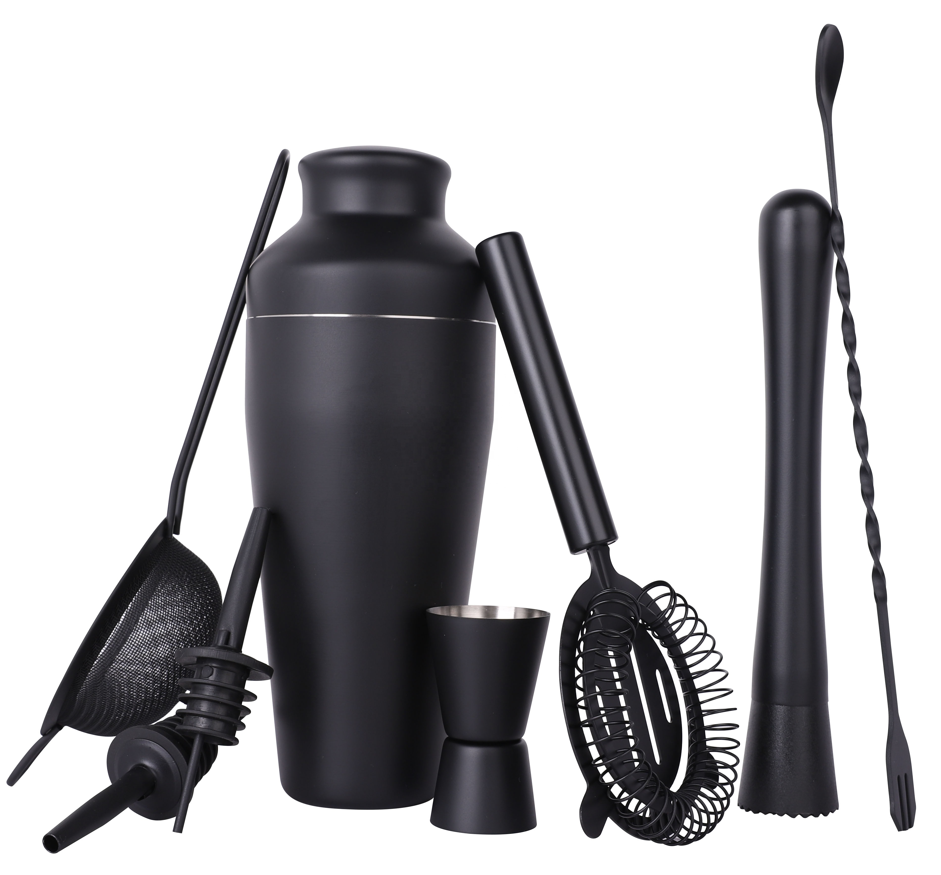 8 Pieces Matte Black Premium Cocktail Shaker Bar Set in Black with Gift Box