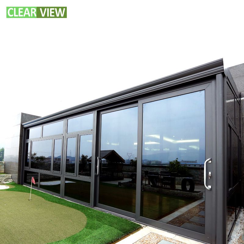 CLEARVIEW All Season Aluminum Veranda Tempered Glass Sliding Door Enclosure Sunroom Slant Flat Roof Garden Outdoor House