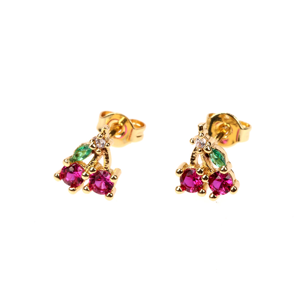 Colour Cooper Zircon Color Earring Women Cherry Stud Cz New Earing Studs Coloured Korean Fruit Zirconia Cherry Earrings