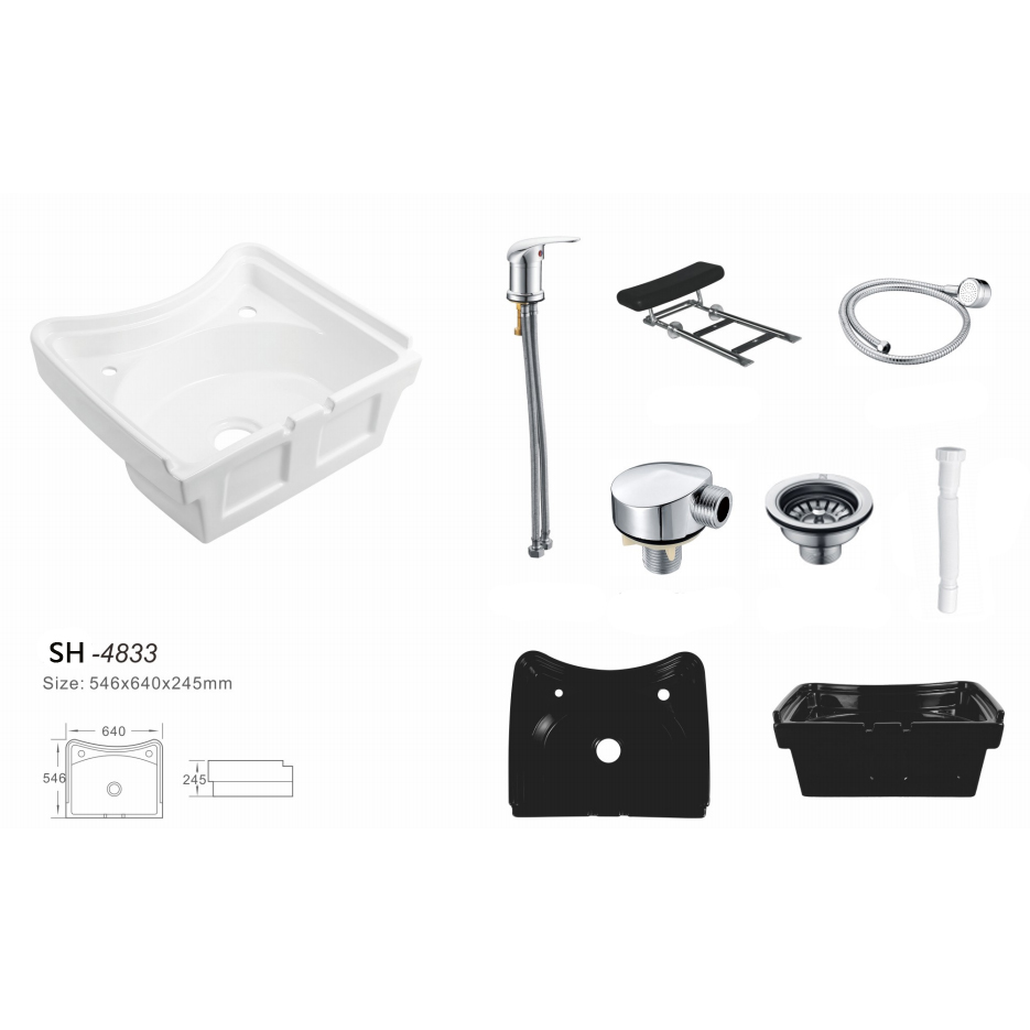 Electric Shampoo Chair Parts Salon Shampoo Bowl Unit Replacement Part Chrome Shower and Hose Kit Ceramic Shampoo Basin Set