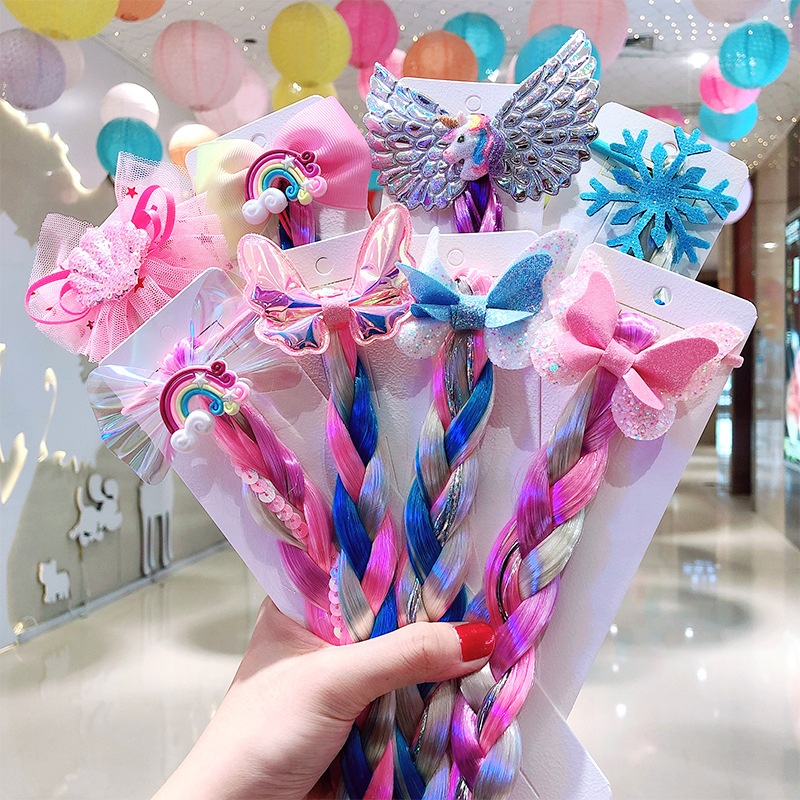 Новые Девушки sueno colorido unicornio Estrella Mariposa peluca hair diademas clip Ninos Accesorios para el par