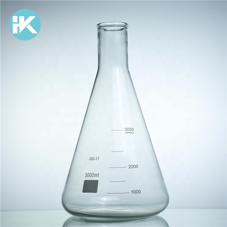 Лабораторная колба erlenmeyer Huke, под заказ, с узким горлышком, 3000 мл, коническая, с плоским дном