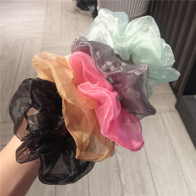 Новинка; модные стильные женские туфли женские волос scrunchies милые Однотонные эластичные органза резинки для волос