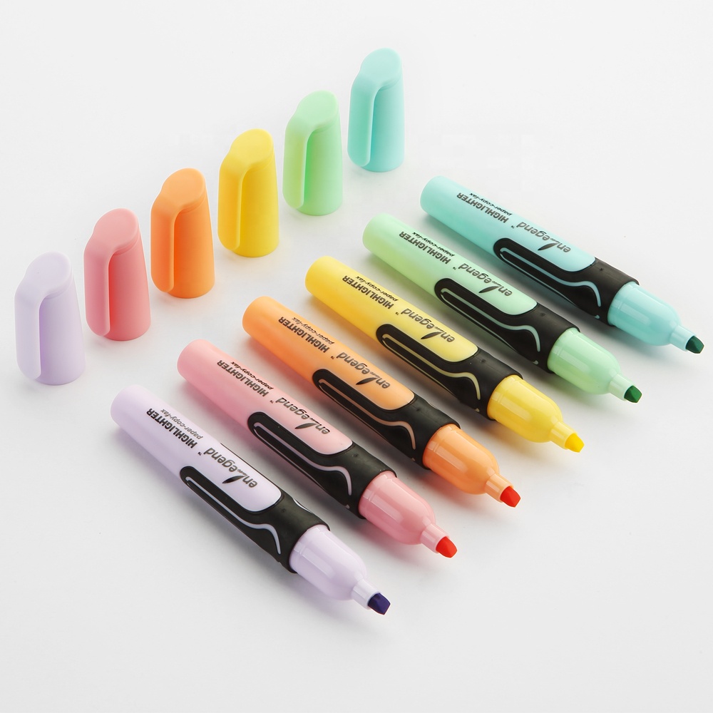 Wholesale Private Label Color Stationery Highlighter Rainbow Promotional Markers & Highlighters Chisel Set with Soft Grip