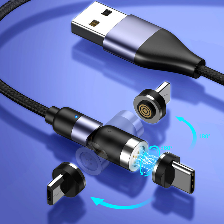Магнитный usb-кабель 3 в 1 для быстрой зарядки, 540 градусов, 3 А