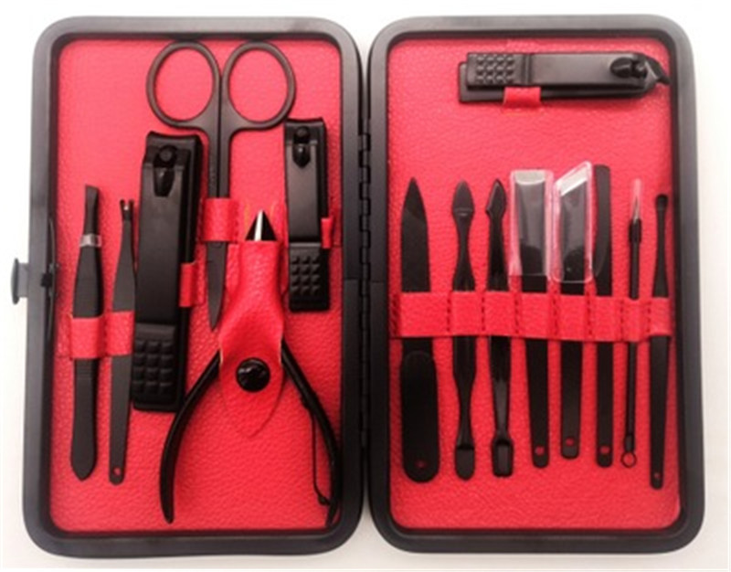 Custom logo stainless steel black nail clipper set, beauty and manicure tool set L0296