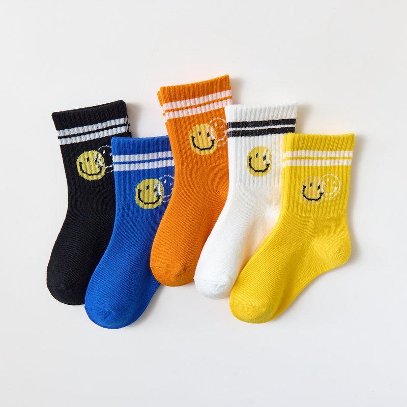 Wholesale boys fashion socks autumn winter white yellow blue black Smiley socks for baby boy