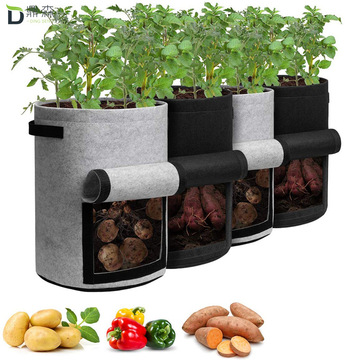 Portable 10 Gallon Garden 4 Pack Planter Pot with Handles and Harvest Window for Potato Tomato and Vegetables