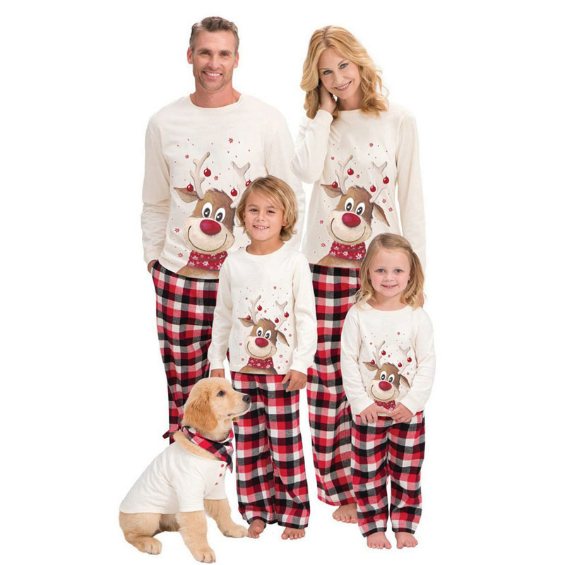 New Christmas Elk Printed Plus Size Parent-child Long sleeved Pajamas Set Home And Dog Clothes Plus Size 2021