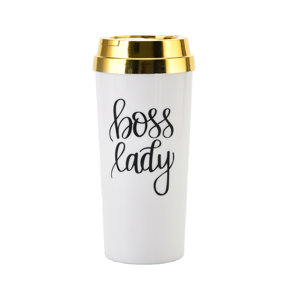 Горячая Распродажа 2021, Пластиковая Кружка для кофе 16 унций с надписью Boss Lady, чашки с двойными стенками и золотой крышкой