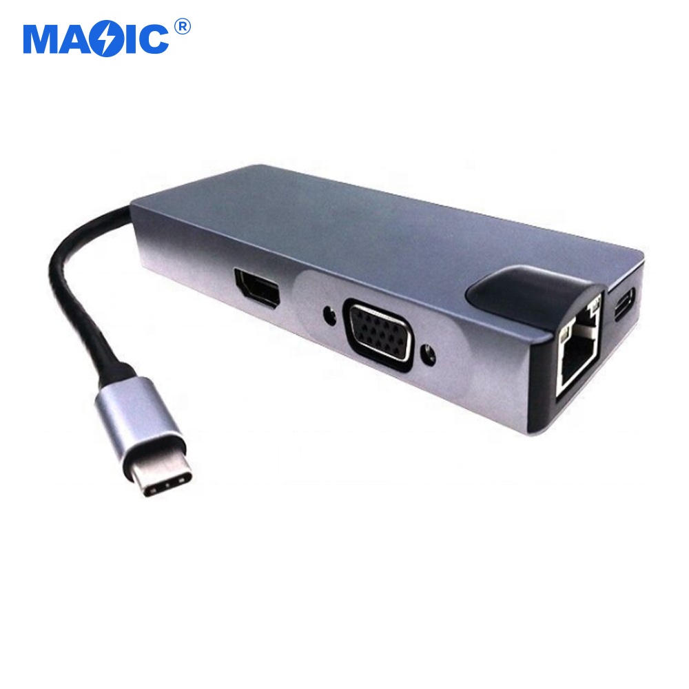 Высококачественный 3,1 USB C Тип C 8 в 1 HUB к HDMI VGA SD TF Card PD 2xUSB3.0 адаптер конвертер с RJ45 Ethernet Type C адаптером