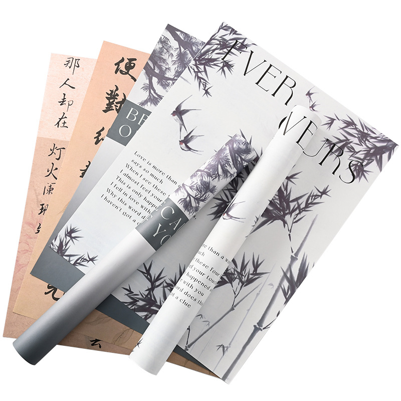 Fashionable Style Pictorial Packaging Paper Calligraphy Literary And Artistic Text Floral Paper Materials