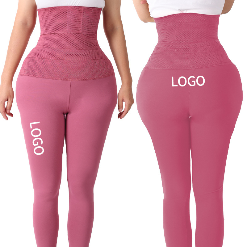 Private Label High Waisted Leggings with Waist Belt Corset Butt Lift Tummy Control Shaper Seamless Waist Trainer Leggings