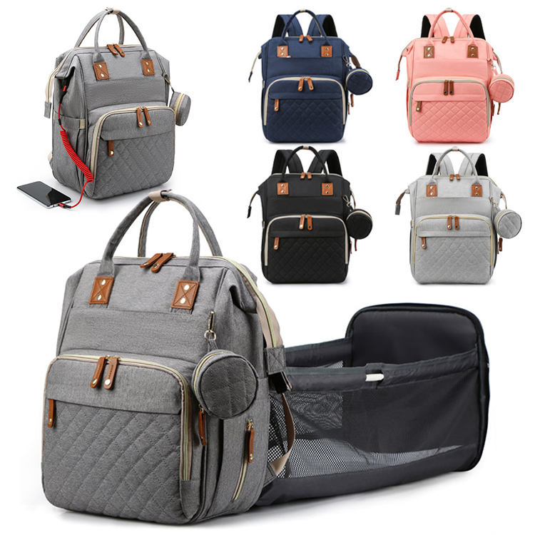 Multi-function High Quality Custom Waterproof Travel Foldable Luxury Baby Nappy Changing Bag Backpack with Bed