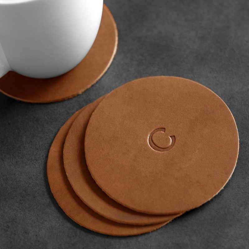 CHANGRONG Custom High quality gifts Engraved logo genuine leather coaster set
