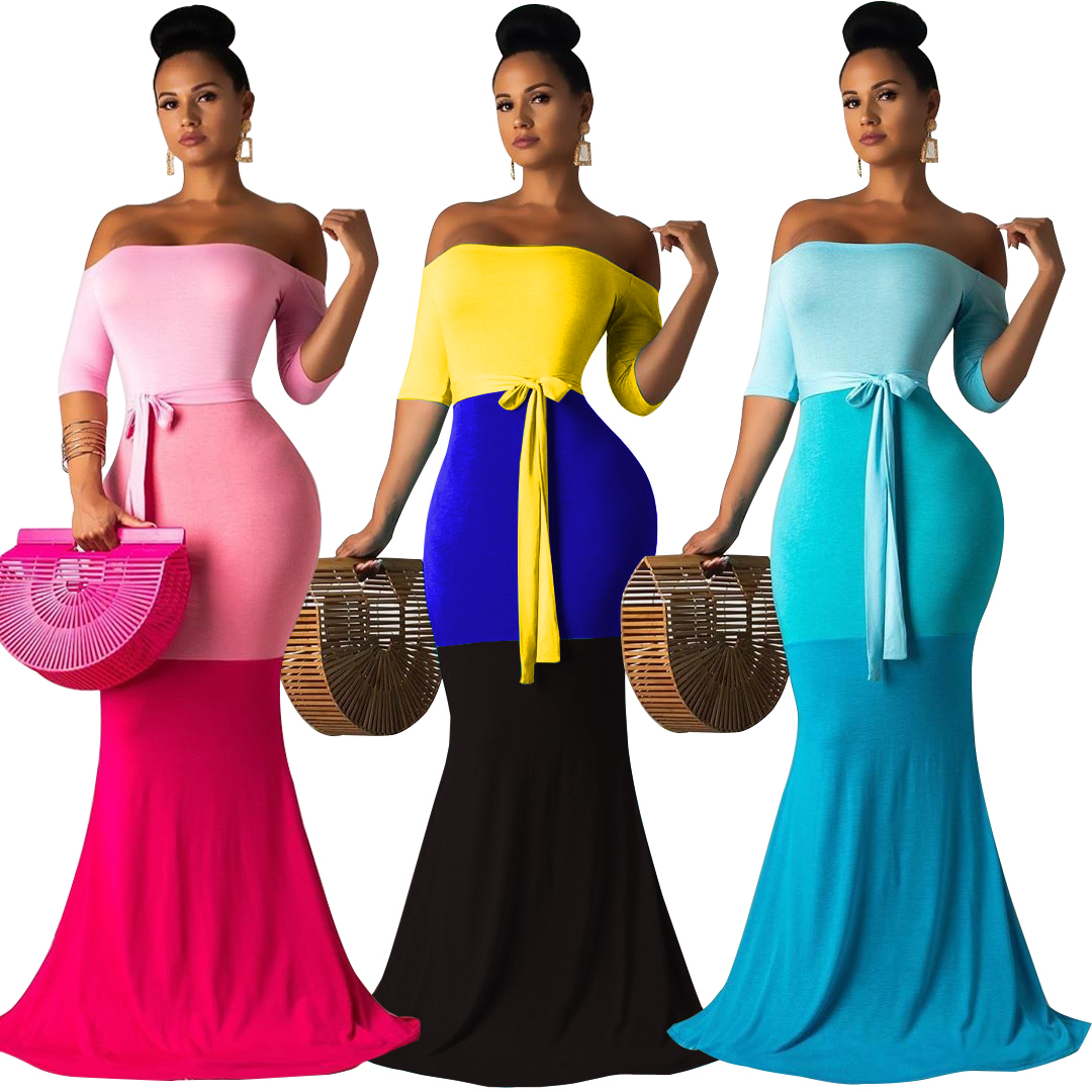 2021 new arrivals summer elegant sexy fashion shape backless urban casual Tri-color patchwork dresses women clothes clothing
