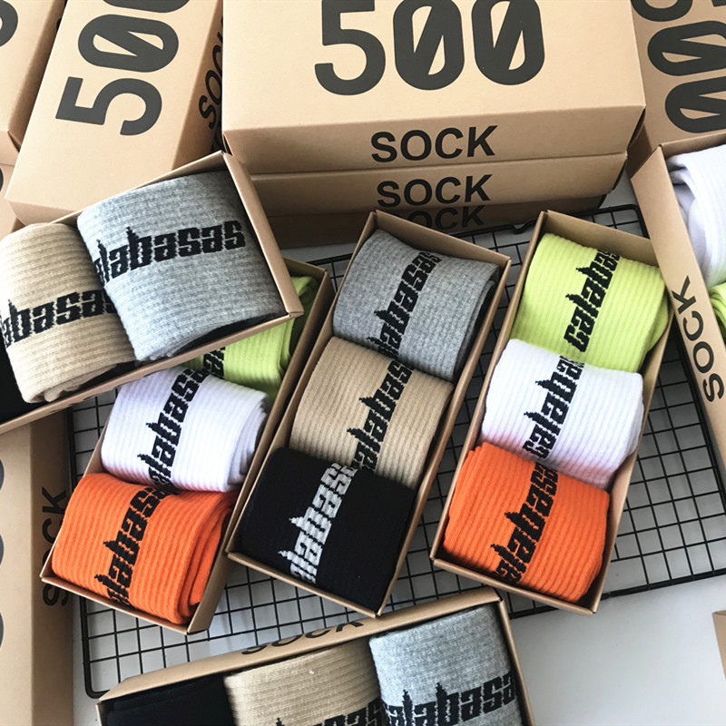 Носки Yeezy в подарочной коробке, американские носки с популярным логотипом