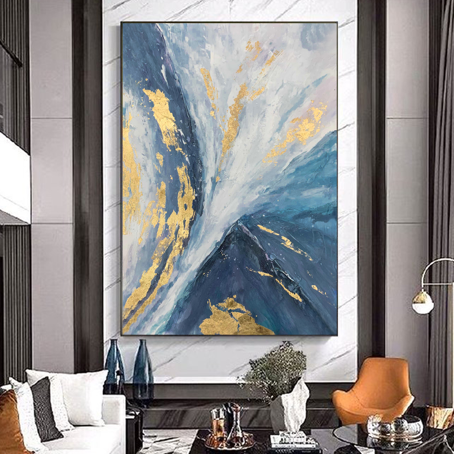 Modern Handmade Abstract Other Blue Paintings On Canvas Oil Painting Frame for Pictures Living Room cuadros decorativos sala