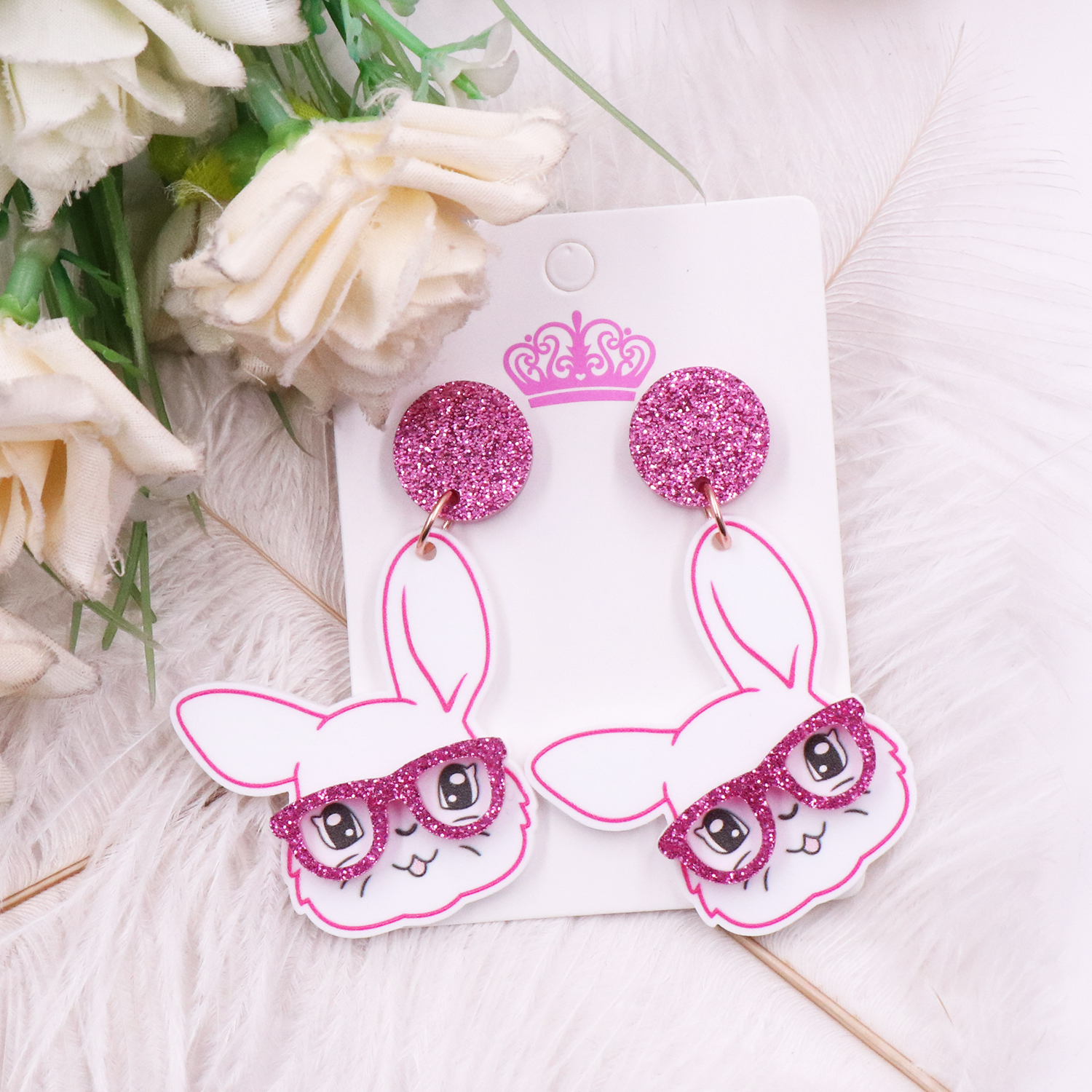 MD153ER2276 Customized CN Drop Bunny Glasses High Quality Fine Acrylic Earrings Jewelry Women Trendy Easter Holiday Party