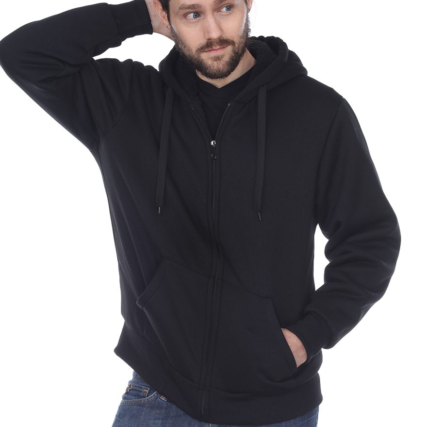 Wholesale Men Solid Winter Clothing Clothes Unisex Leisure Outdoor Sherpa Lined Hoodie