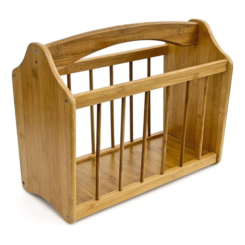 Bamboo Space-saving Magazine Rack Book Stand Holder With Handle
