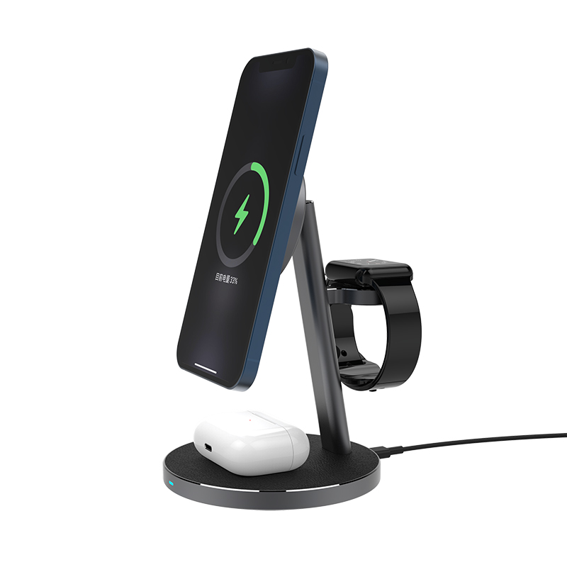 Metal 3 in 1 magnetic wireless charger QI 15W Fast Charge wireless charging station for Iphone 12 series/Iwatch/Airpods pro