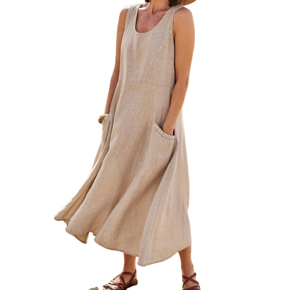Women's Plus Size Dress Strap Style Women's Summer Casual Dress Cotton Linen Clothing