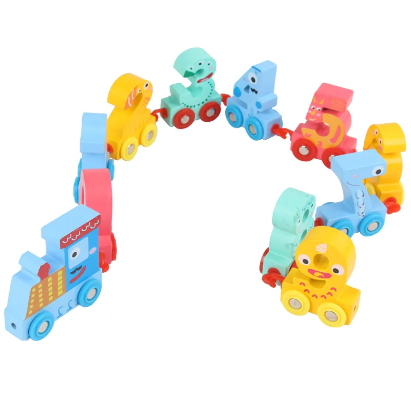 YumuQ Educational Wooden Digital Train Cars Toy Set  Assembled Building Blocks Train Car Toy for Kids  Toddlers and Children