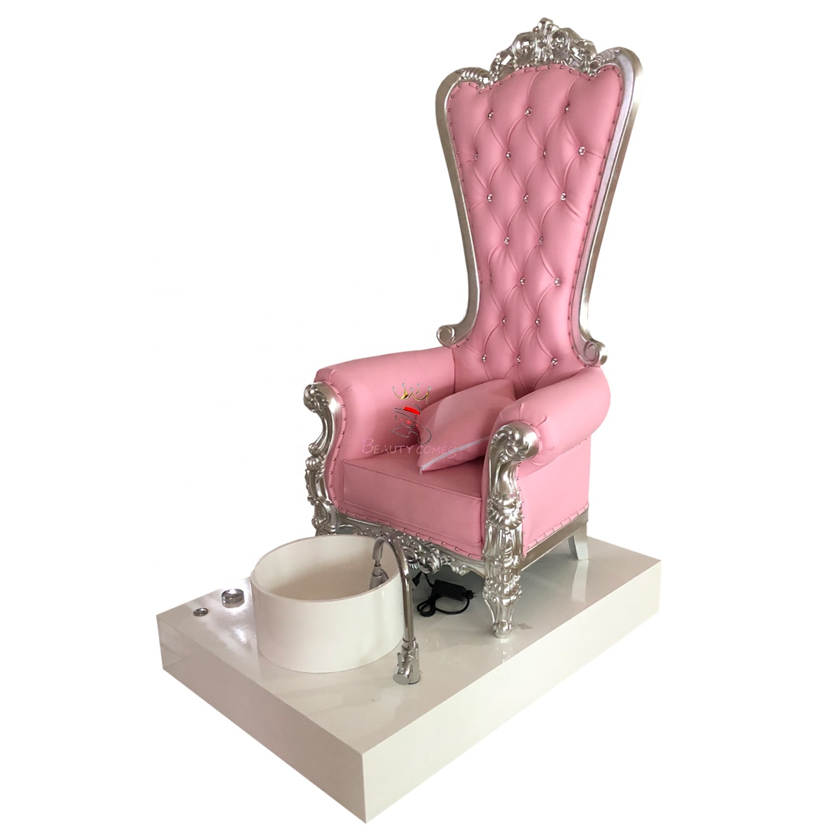 In Stock 2021 pink nail salon equipment furniture luxury throne foot spa chair pedicure chairs with bowl
