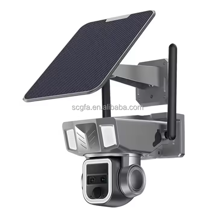 Wireless Outdoor Solar dual Lens 20X Continuous Camera security system Waterproof 4g Sim Card Wifi Solar Cameras