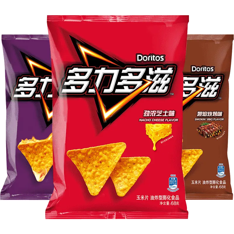 Hot selling snacks wholesale multi-flavored triangular corn chips 68g