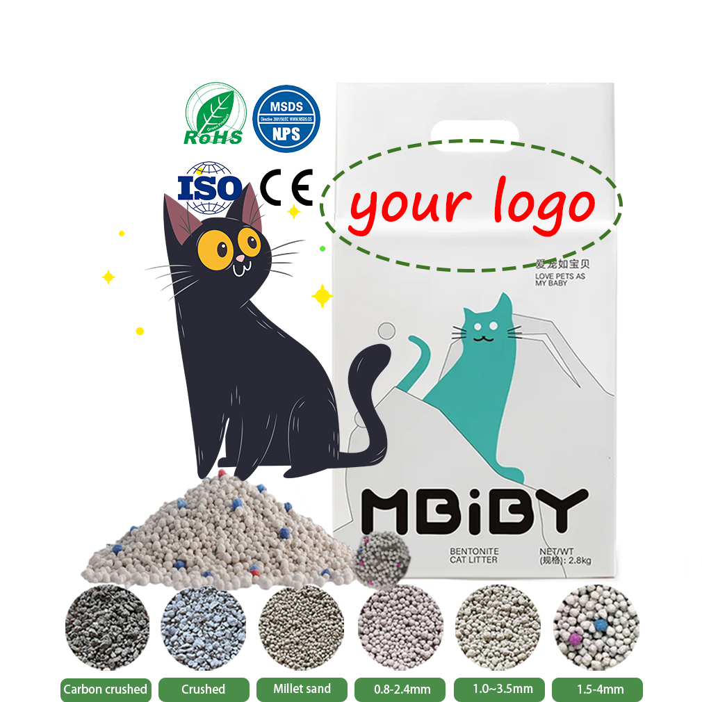 Mbiby OEM/ODM Premium White Bentonite Cat Litter Best Clean Activated Carbon Pet Cleaning Sand Clumping Bentonite Wholesale