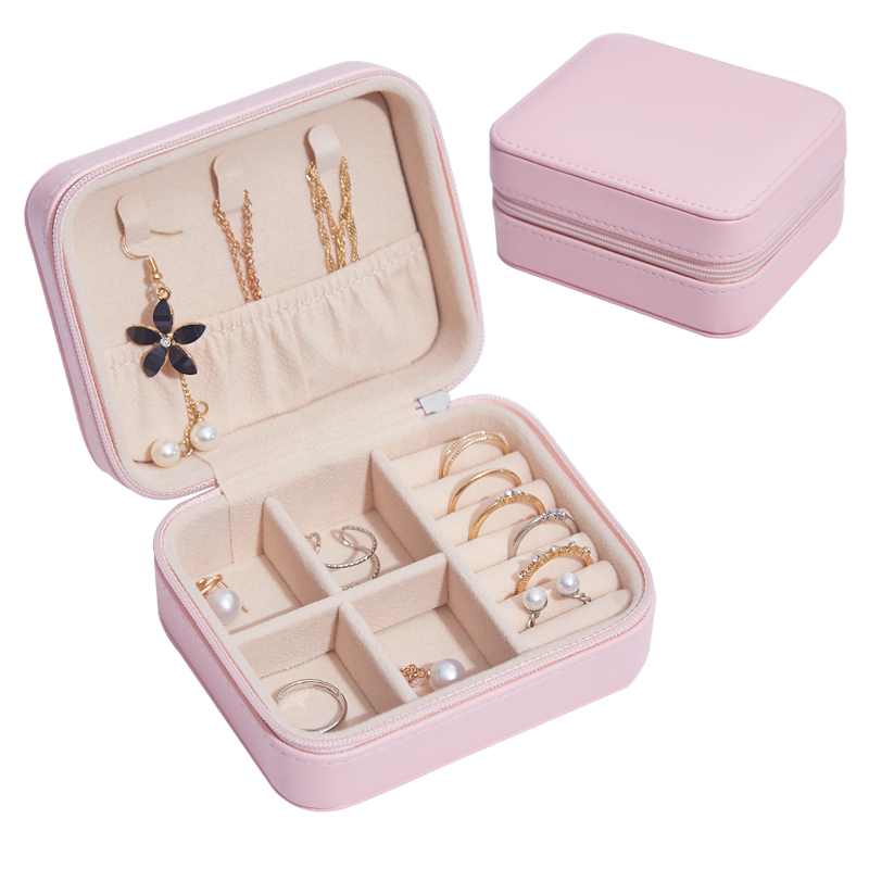 2020 Custom Logo Travel Jewellery Organizer PU Leather Zipper Ring Earring Bracelet Storage Case Small Packaging Jewelry Box