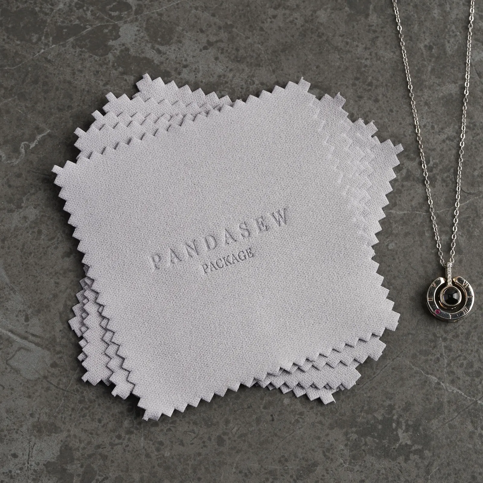 PandaSew 8x8cm Custom Logo Silver Polishing Cloth Microfiber Suede Cleaning Cloth for Jewelry
