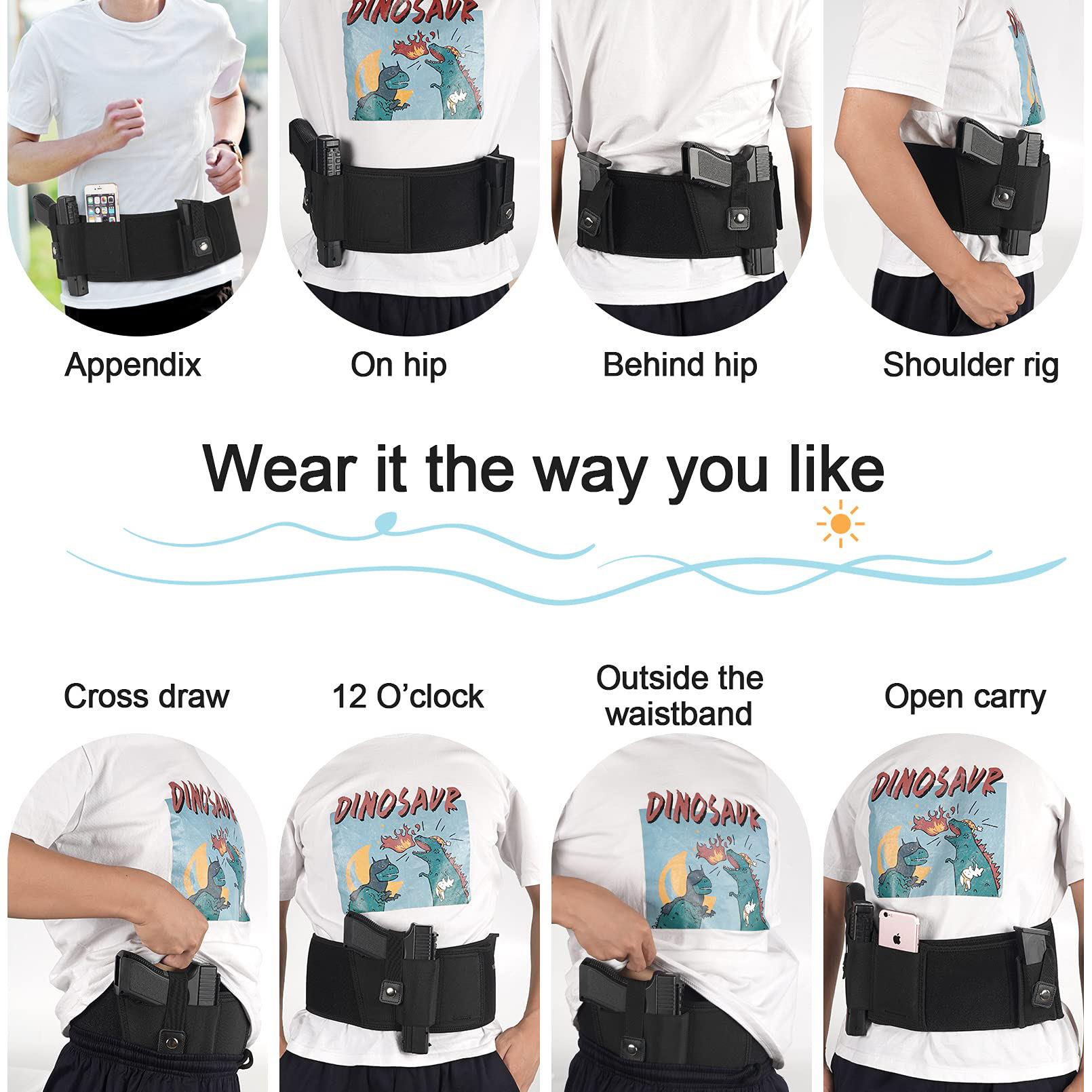 Belly Band Holster For Concealed Carry  Waistband Holster Fit For Glock With Double Magazine Pouch