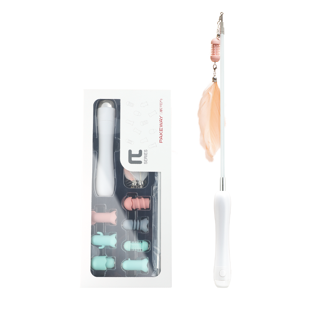 Pakeway retractable Cat Teaser Wand with Laser pen with teaser head x 7 pcs and Feather x 3 pcs