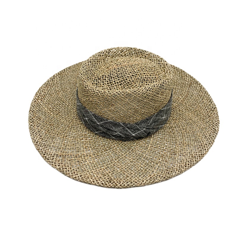 2021 sombreros de playa verano OEM/ODM sea grass flat brim bucket hat custom panama straw hat