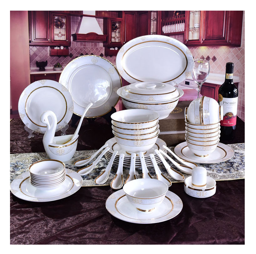 Luxury Royal Gold Rim porcelain Dinnerware set tableware sets porcelain dinner set Emerald Restaurant Ceramic