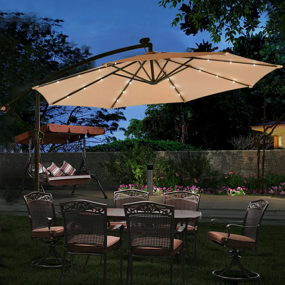 Uplion Garden Sunshade Cantilever Led Umbrella Outdoor Solar LED Lighting Parasol Patio Umbrellas