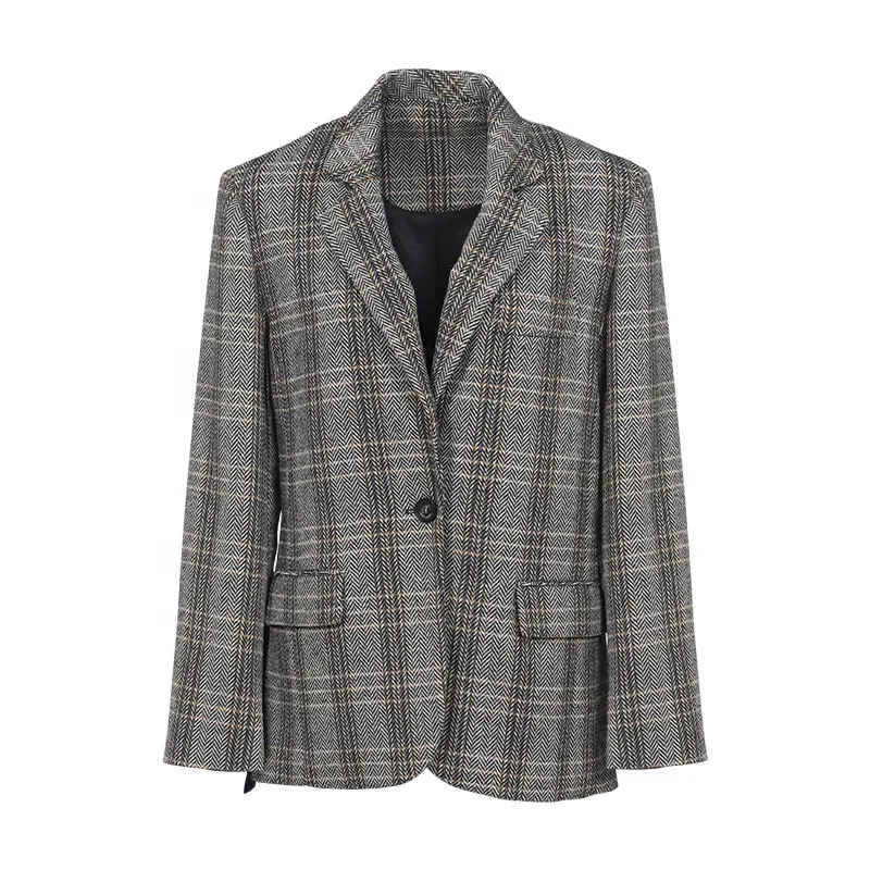 Huiquan professional manufacturer woman casual wool blend suit jacket plaid design blazers for women